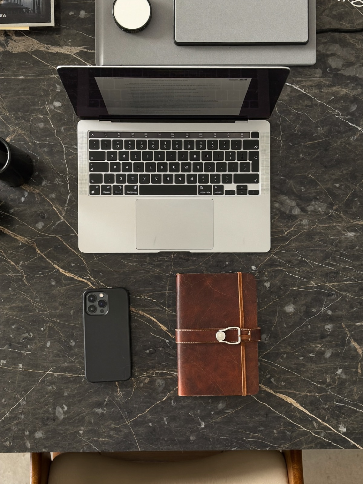 Desk flatlay, case study styling